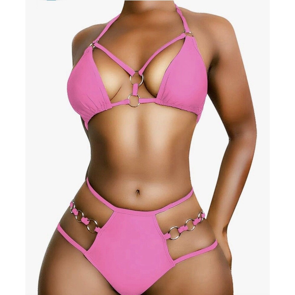EJsoyo Women's Sexy Bikini Swimsuit Two Piece- Hot Pink  Size Small